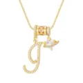 Vergulde ketting met cursieve letter J en hartvormige planeethanger met kristallen - Schrijfletter I (DXL-065) / Goud