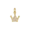 Detailed view of a 18K gold-plated crown pendant charm with sparkling cubic zirconia stones - Crown / Gold