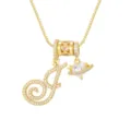 Vergulde ketting met cursieve letter J en een fonkelende hartvormige planeethanger - Schrijfletter J (DXL-065) / Goud