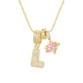 Vue détaillée d'un collier plaqué or 18 carats avec pendentif L et zircon cœur rose - Style Lettre L / Chaîne Boîte 45+5cm / Or