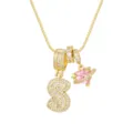 Détail d'un collier plaqué or 18K avec initiale S en CZ et pendentif cœur en zircon rose. - Style Lettre Majuscule S / Chaîne Boîte 45+5cm / Or