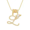 Vergulde ketting met cursieve letter L met hartsteen en fonkelende kristalaccenten - Schrijfletter L (DXL-065) / Goud
