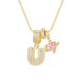 Détail du collier plaqué or 18 carats avec lettre U et pendentif cœur rose - Style Lettre U / Chaîne Boîte 45+5cm / Or