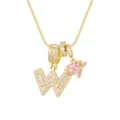 Vue détaillée du collier plaqué or 18K avec lettre W en zircon et pendentif cœur - Style Lettre W / Chaîne Boîte 45+5cm / Or