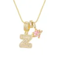 Détail d'un collier plaqué or 18K avec la lettre Z et un zircon cœur rose - Style Lettre Z / Chaîne Boîte 45+5cm / Or