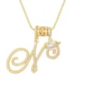Prachtige vergulde ketting met cursieve letter N en hartvormige bedeltjes - Schrijfletter N (DXL-065) / Goud