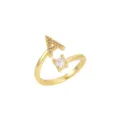 Bague ouverte élégante dorée avec initiale A et cristal rond scintillant pour femme - Lettre A