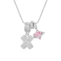 Collier élégant en argent avec cœur rose et pendentif lettre X à cristaux - Style Lettre X / Chaîne Boîte 45+5cm / Argent