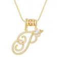 Elegante vergulde hart ketting met cursieve letter P en glanzende kristallen - Schrijfletter P (DXL-065) / Goud