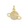Mini 18K gold plated Saturn pendant with shiny zircon inlay for DIY jewelry making - Saturn Style (Globe) / Gold