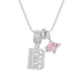 Collier plaqué or blanc 18K avec lettre B en zircon et pendentif cœur rose planète - Style Lettre Majuscule B / Chaîne Boîte 45+5cm / Argent