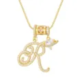 Elegante vergulde ketting met cursieve letter R, hartvormige hanger en zirkoniasteentjes - Schrijfletter R (DXL-065) / Goud