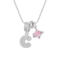 Collier plaqué or blanc 18K avec pendentifs cœur rose et lettre C en oxyde de zirconium - Style Lettre Majuscule C / Chaîne Boîte 45+5cm / Argent