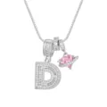Collier argenté avec initiale D et pendentif planète cœur rose orné de zircons blancs - Style Lettre D / Chaîne Boîte 45+5cm / Argent
