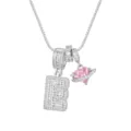 Élégant collier argenté avec pendentif cœur rose planète et breloque lettre E sertie - Style Lettre E / Chaîne Boîte 45+5cm / Argent