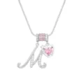 Elegante silberne Alphabet-M-Halskette mit funkelndem rosa Herz-Zirkonia-Anhänger - Silber M (Anhänger + Box-Kette)