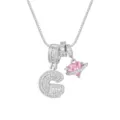 Collier raffiné argenté avec planète coeur rose et lettre G sertie de zircons - Style Lettre Majuscule G / Chaîne Boîte 45+5cm / Argent