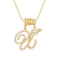 Elegante vergulde ketting met cursieve letter V en fonkelende hartvormige planeet hanger. - Schrijfletter U (DXL-065) / Goud