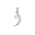 Elegant silver-plated moon and star charm pendant with sparkling cubic zirconia pavé - Moon & Star / Silver