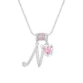 Silberfarbene Halskette mit Buchstaben-N-Anhänger und einem rosa herzförmigen Zirkon - Silber N (Anhänger + Box-Kette)