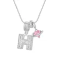 Collier argenté élégant avec lettre H micro-incrustée et pendentif cœur rose planète - Style Lettre H / Chaîne Boîte 45+5cm / Argent