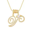Vergulde halsketting met cursieve letter V hanger en hartvormige kristalaccenten - Schrijfletter V (DXL-065) / Goud