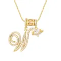 Vergulde ketting met cursieve letter M, kristallen hartvormige hanger en zirkonia - Schrijfletter W (DXL-065) / Goud