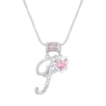 Elegante silberne Kette mit Buchstaben F und rosa Herz-Zirkonia-Anhänger für Damen - Silber P (Anhänger + Box-Kette)