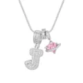 Collier argenté avec lettre J en zircone et pendentif planète cœur rose - Style Lettre J / Chaîne Boîte 45+5cm / Argent