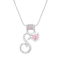 Elegante Silberkette mit einem rosa Herz-Zirkonia und einem Kristall-Buchstaben-S-Anhänger - Silber S (Anhänger + Box-Kette)
