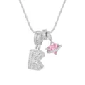Collier plaqué argent avec lettre K et pendentif planète cœur rose, pierres zircon - Style Lettre K / Chaîne Boîte 45+5cm / Argent