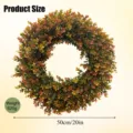 Autumn artificial boxwood wreath detail showing 50cm diameter and 620g weight. - Autumn Eucalyptus Wreath