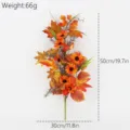 Autumn artificial sunflower bouquet with maple leaves and pumpkins, dimensions shown - Autumn Branch / Single Piece