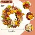 Close-up of autumn wreath showing 50cm diameter and detailed flowers with pumpkins - New Autumn Eucalyptus Wreath