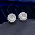 Detailed close-up view of micro-pave iced out stud earrings with brilliant zircons - Large Round Disc (NO.8)