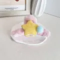 Adorable grande pince à cheveux en peluche étoile à cinq branches rose et jaune - Pompon Bleu