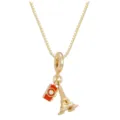 Detailed view of gold necklace featuring red camera and Eiffel Tower charm pendants - Eiffel Tower Pendant