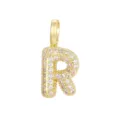 Makroansicht des 18K vergoldeten Buchstabens R Anhängers mit glitzernden Steinen. - Buchstabe R Anhänger einzeln (ohne Kette) / Gold