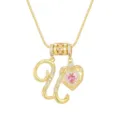 Detailed view of a gold-plated heart necklace with pink zircon and letter pendant. - Letter U / 45+5cm / Gold