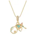 Detail of gold-plated camel and bird charms with colorful enamel on a box chain - Little Prince Pendant