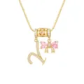 Zierliche 18k vergoldete Halskette mit L-Anhänger und rosa Zirkonia-Schleife für Damen. - Buchstabe Y / Anhänger + Boxkette / Gold