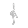 Éclatant pendentif en forme de lettre A argenté avec micro-pavage de zircons - Lettre A (DZ-350) / Argent