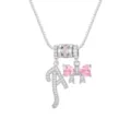 Elegante Silberkette mit Pavé-Buchstabe A und Anhänger mit rosa Herz-Schleife. - Buchstabe A / Anhänger + Boxkette / Silber