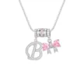 Versilberte Halskette mit Buchstabe 'B', rosa Herzschleifen-Anhänger und Zirkonia - Buchstabe B / Anhänger + Boxkette / Silber