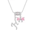 Elegante versilberte Halskette mit Herz und Buchstabe A Anhänger mit rosa Zirkonia Steinen - Buchstabe H / Anhänger + Boxkette / Silber