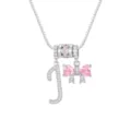 Elegante Halskette mit rosa Schleife und Zirkonia-Buchstabe J Anhänger in Silber-Optik - Buchstabe J / Anhänger + Boxkette / Silber