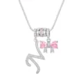 Elegante silberne Halskette mit Zirkonia M-Anhänger und rosa Herzschleifen-Charm-Anhänger - Buchstabe N / Anhänger + Boxkette / Silber