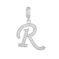 Élégant pendentif lettre 'R' plaqué or blanc 18K avec micro-pavage de zircons étincelants - Lettre R (DZ-350) / Argent