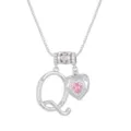 Silberfarbene Kette mit Buchstabe Q und rosa Herzanhänger mit Zirkonia für Damen - Buchstabe Q / 45+5cm / Silber