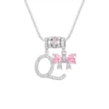 Elegante silberne Halskette Buchstabe Q mit rosa Herz-Zirkonia-Schleife und Herz-Perle - Buchstabe Q / 45+5cm / Silber
